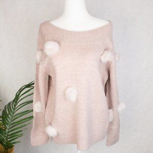 Blush Light Pink Pom Pom Knit Stretchy Sweater